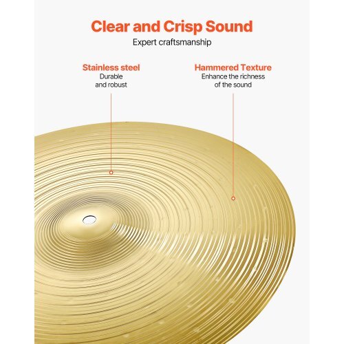 Cymbal Pack, 6 Pieces Cymbals for Drum Set, Alloy Cymbals Drum Set Includes 14-inch Hi-Hats, 16-inch Crash, 18-inch Crash, 20-inch Ride, 10-inch Splash, 16-inch China, Drumsticks & Cymbal Bag