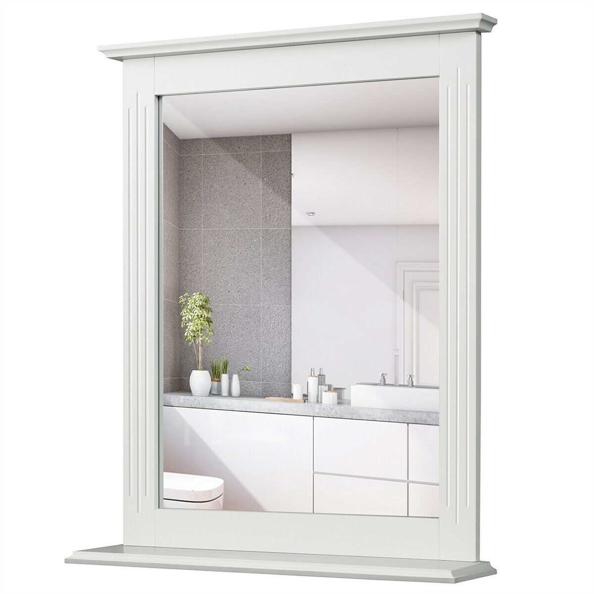 Wall-Mounted Multipurpose Vanity Mirror with Shelf-White - Color: White