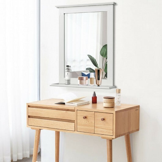 Wall-Mounted Multipurpose Vanity Mirror with Shelf-White - Color: White