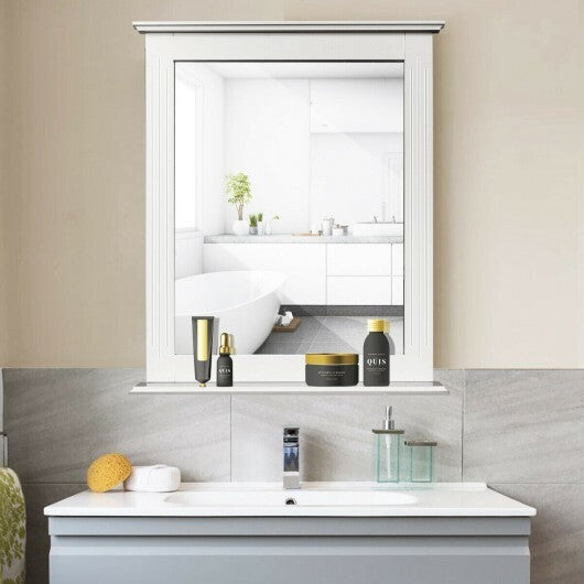 Wall-Mounted Multipurpose Vanity Mirror with Shelf-White - Color: White