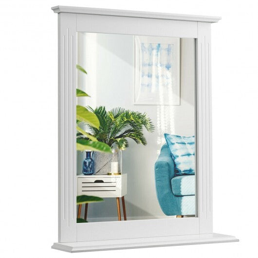 Wall-Mounted Multipurpose Vanity Mirror with Shelf-White - Color: White