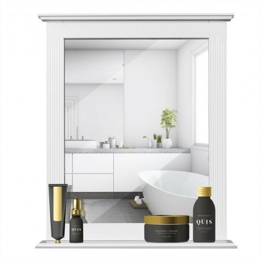 Wall-Mounted Multipurpose Vanity Mirror with Shelf-White - Color: White