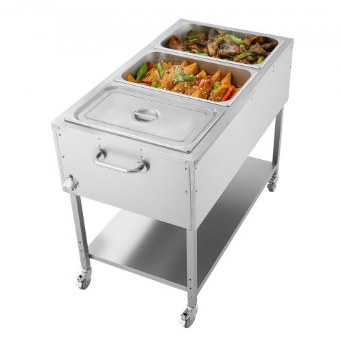 3-Pan Commercial Propane Steam Table, LP Gas Outdoor Soup Warmer with Drain Valve and 3" Wheels, Stainless Steel Propane Food Warmer with Independent Temp Control, for Restaurant Outdoor Camping