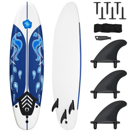 6 Feet Surfboard with 3 Detachable Fins-White - Color: White