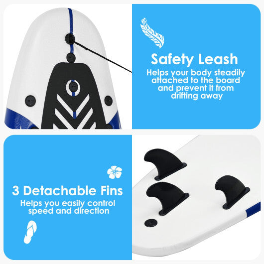 6 Feet Surfboard with 3 Detachable Fins-White - Color: White