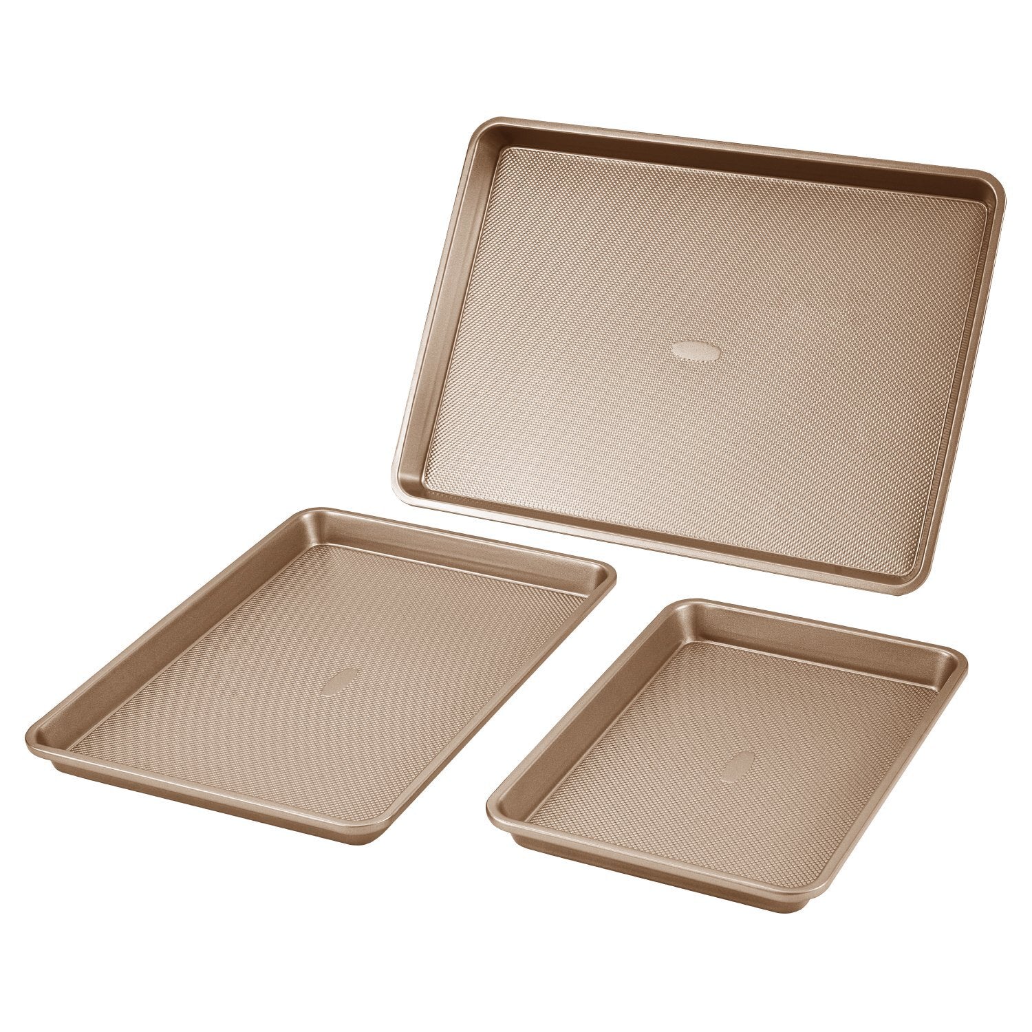 Baking Pans Set, 3-Piece, Nonstick Carbon Steel Cookware Sheets & Trays, Stackable Kitchen Oven Bakeware Cooking Sets with Silicone Handles, Easy to Clean, for Baking Cookie Cake Muffin Bread
