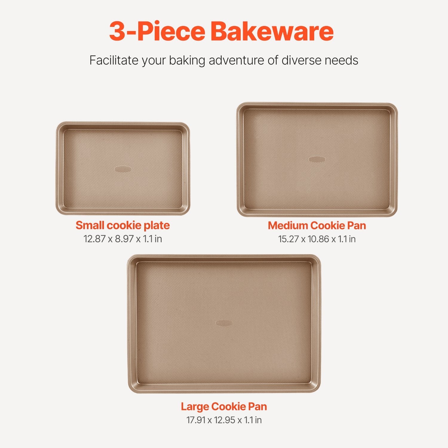 Baking Pans Set, 3-Piece, Nonstick Carbon Steel Cookware Sheets & Trays, Stackable Kitchen Oven Bakeware Cooking Sets with Silicone Handles, Easy to Clean, for Baking Cookie Cake Muffin Bread