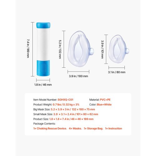 Choking Rescue Device, Portable Airway Clear Anti Choking Suction Device with 4 Multi-size Masks and 1 Storage Bag, First Aid Kit for Removing Blocked Objects, for Home, School, Travel